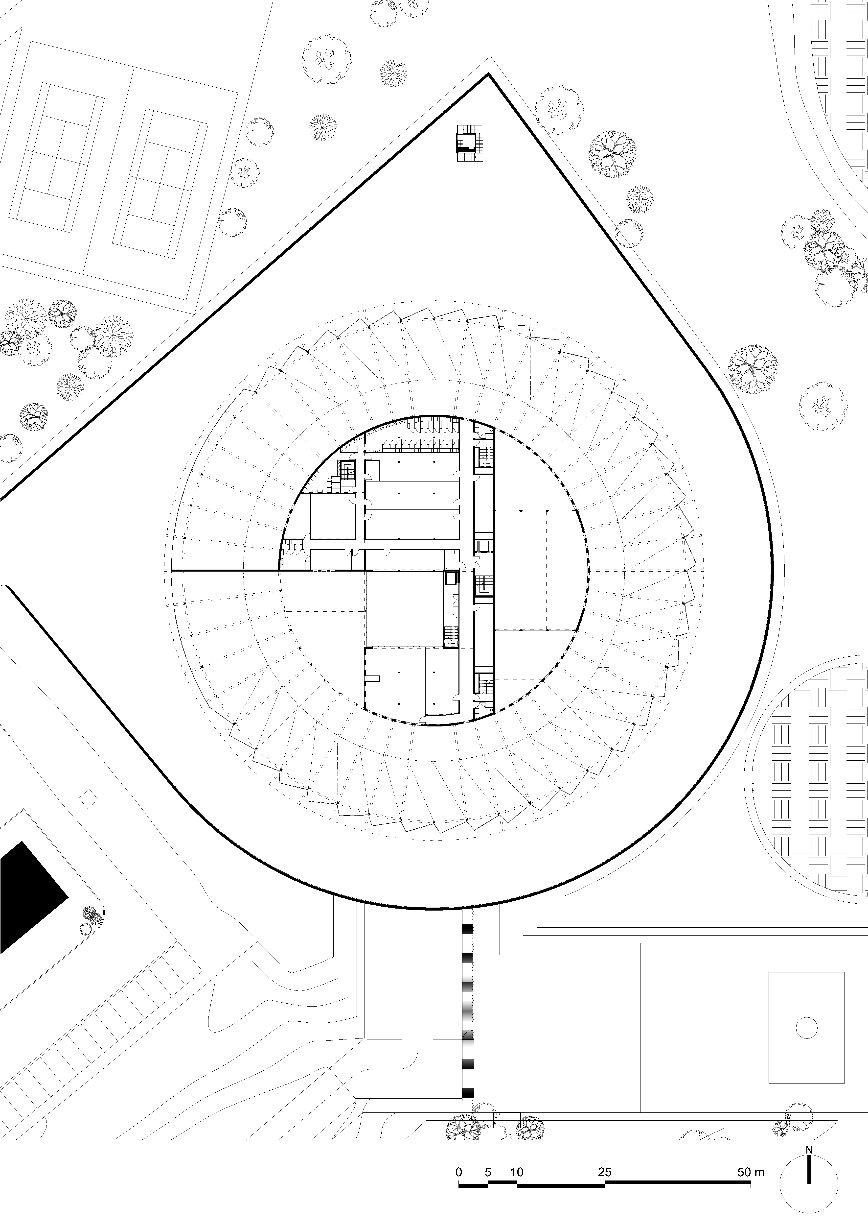architecture-contemporaine-samyn-and-partners-caserne-pompier-charleroi-cercle-plan-rez-de-chaussée