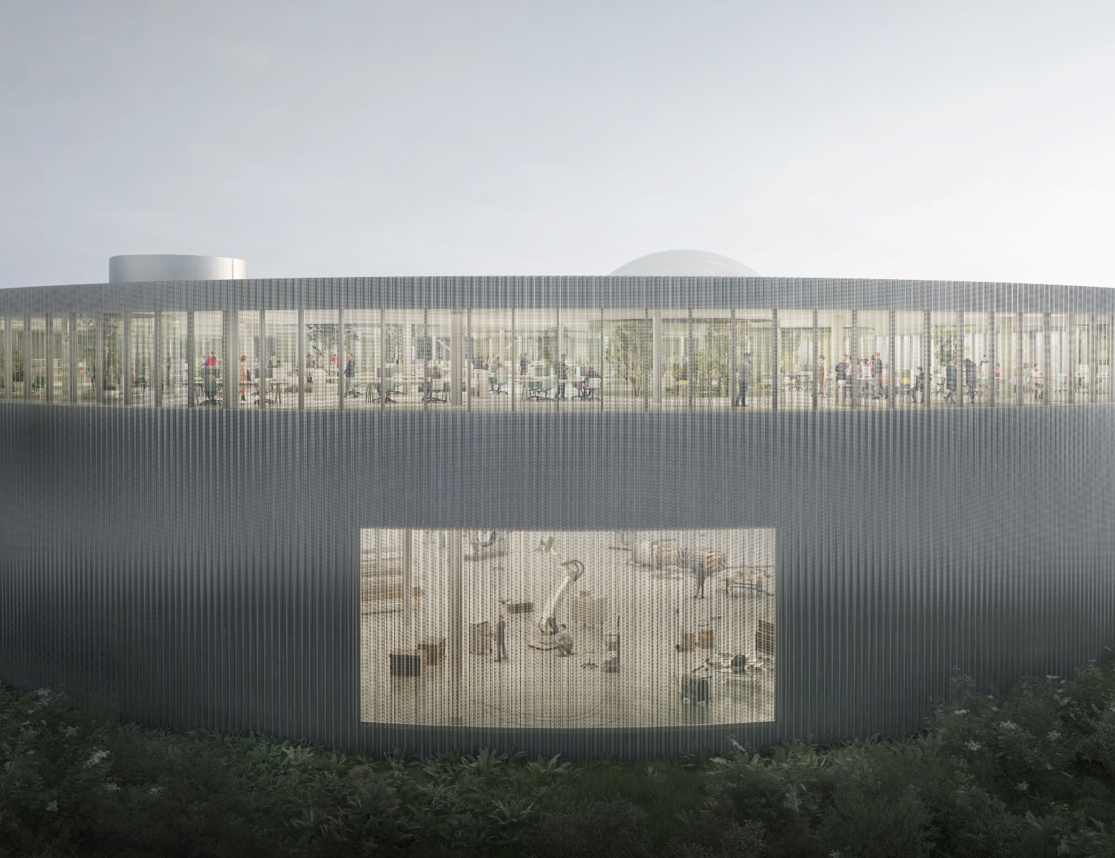 architecture-industrielle-contemporaine-usine-satellites-megafactory-aerospacelab-Office-KGDVS-Charleroi-vue-façade-avant