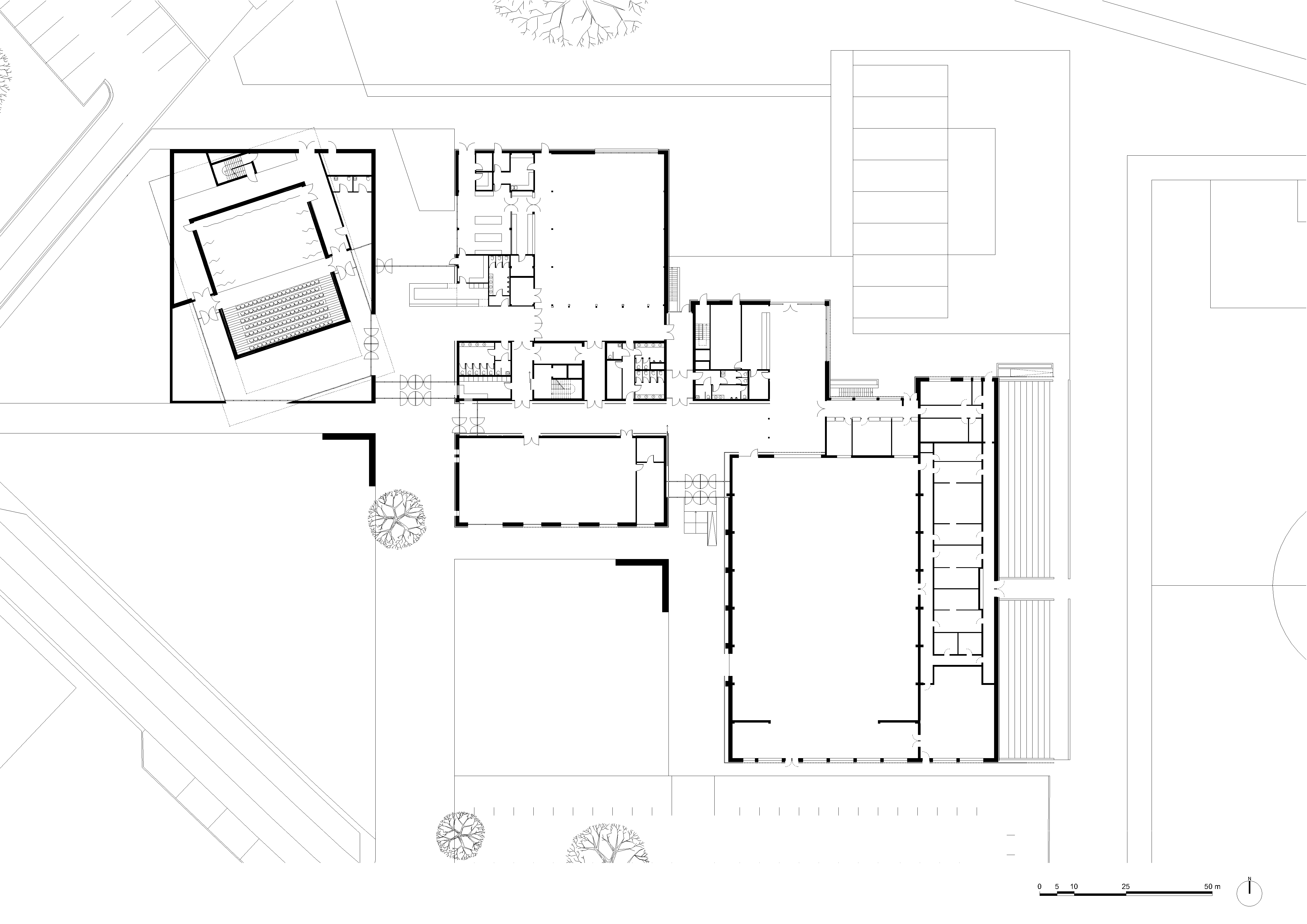 architecture -contemporaine-centre-culturel-sportif-scailmont-manage-rénovation-extension-bois-béton-plan-rez-de-chaussée