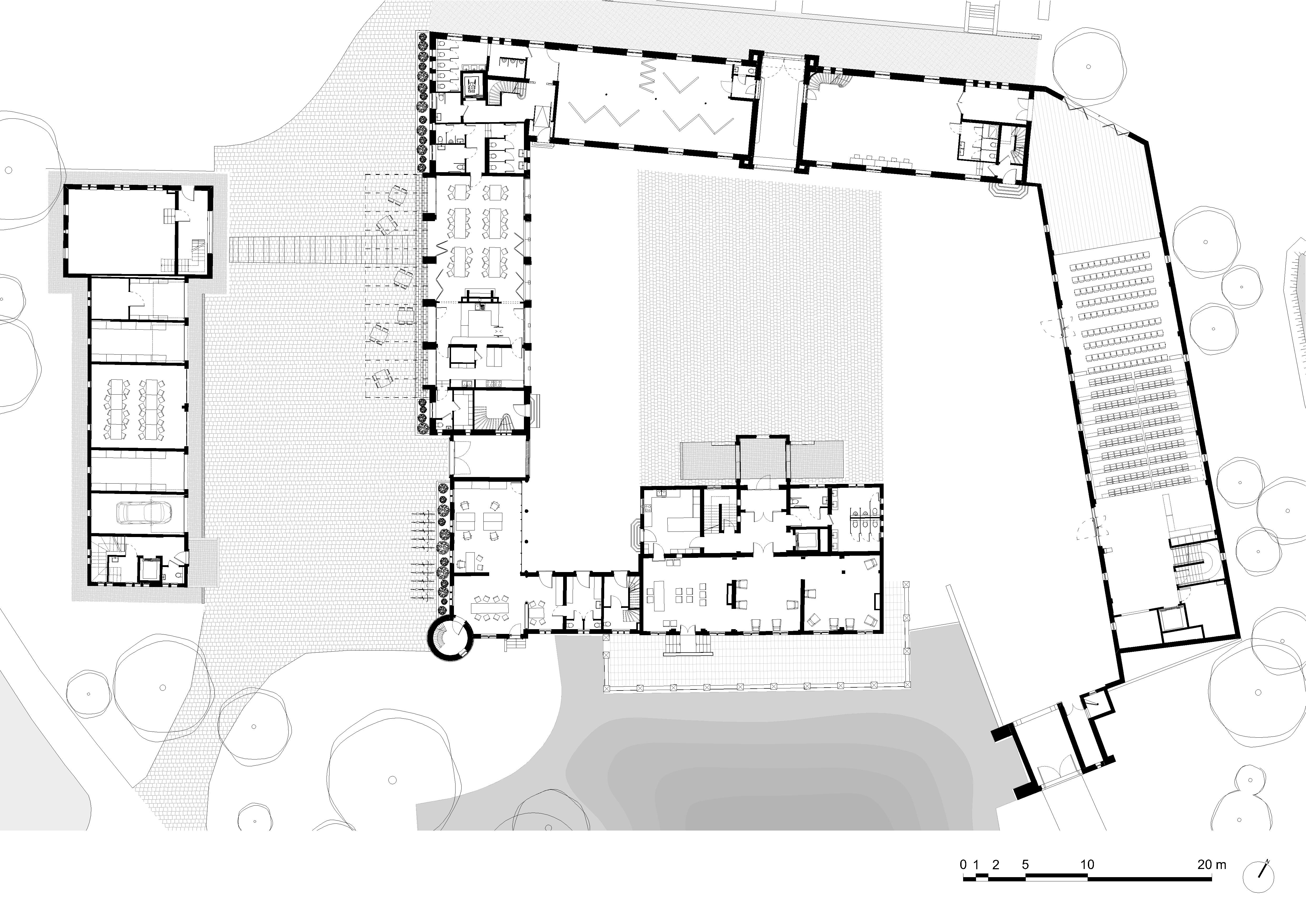 architecture-contemporaine-rénovation-extension-château-Karreveld-plan-rez-chaussée